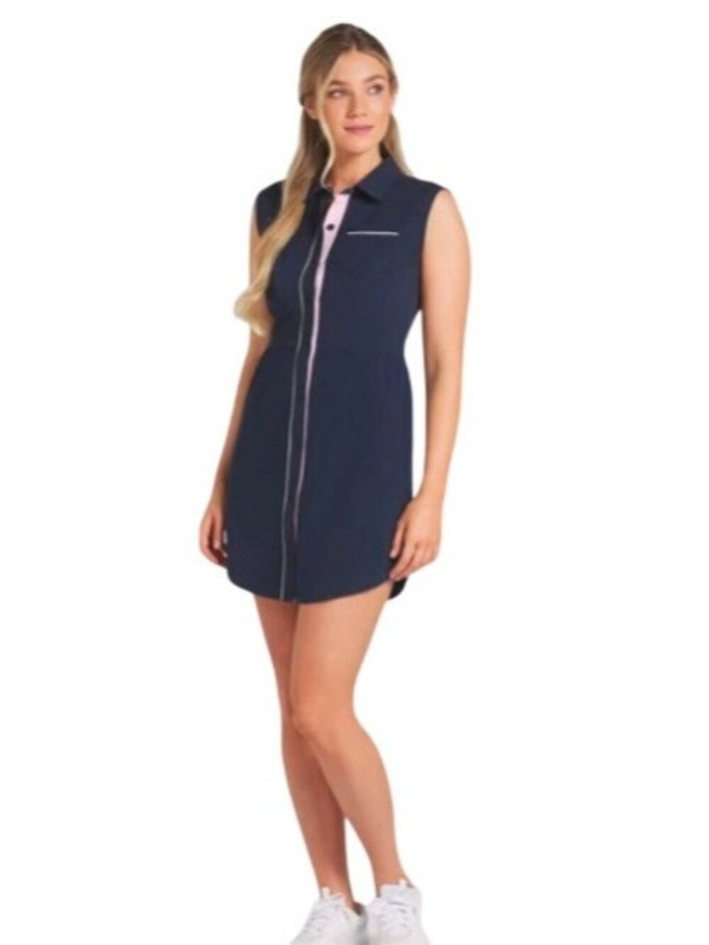 Puma Arnold Palmer Golf Dress Womens S Navy Pink Trim Button Down Sleeveles NWT